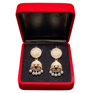 Gold Oxidized Jhumka Earrings in Red Box
