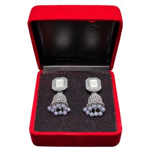 Silver Oxidized Jhumka Earrings in Red Box