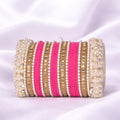 Elegant Pink Pearl & Gold Sparkle Bangles Set | 2 Large Pearl Karray, 8 Small Pearl Karray, 4 Kundan & 1 Dozen Velvet Bangles