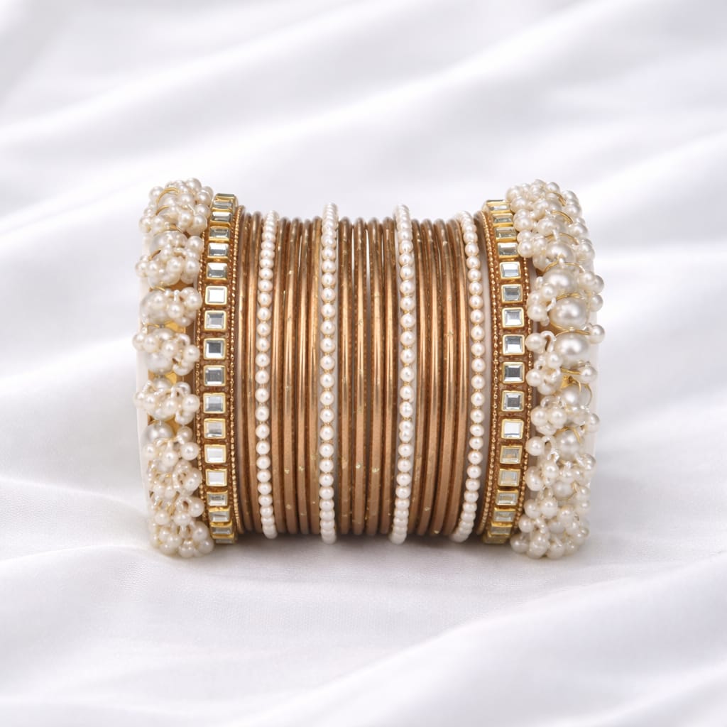 Gold & Pearl Elegance Bangles Set