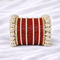 Red Polka Dot Pearl Kundan Bridal Bangle Set
