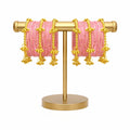Kashmiri Pink Bangles Set (12 Pieces) with Gold Bead Chain Charms