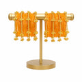 Kashmiri Orange Bangles Set (12 Pieces) with Gold Bead Chain Charms
