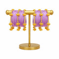Lavender Kashmiri Bangles Set (12 Pieces) with Golden Bead Chain Charms