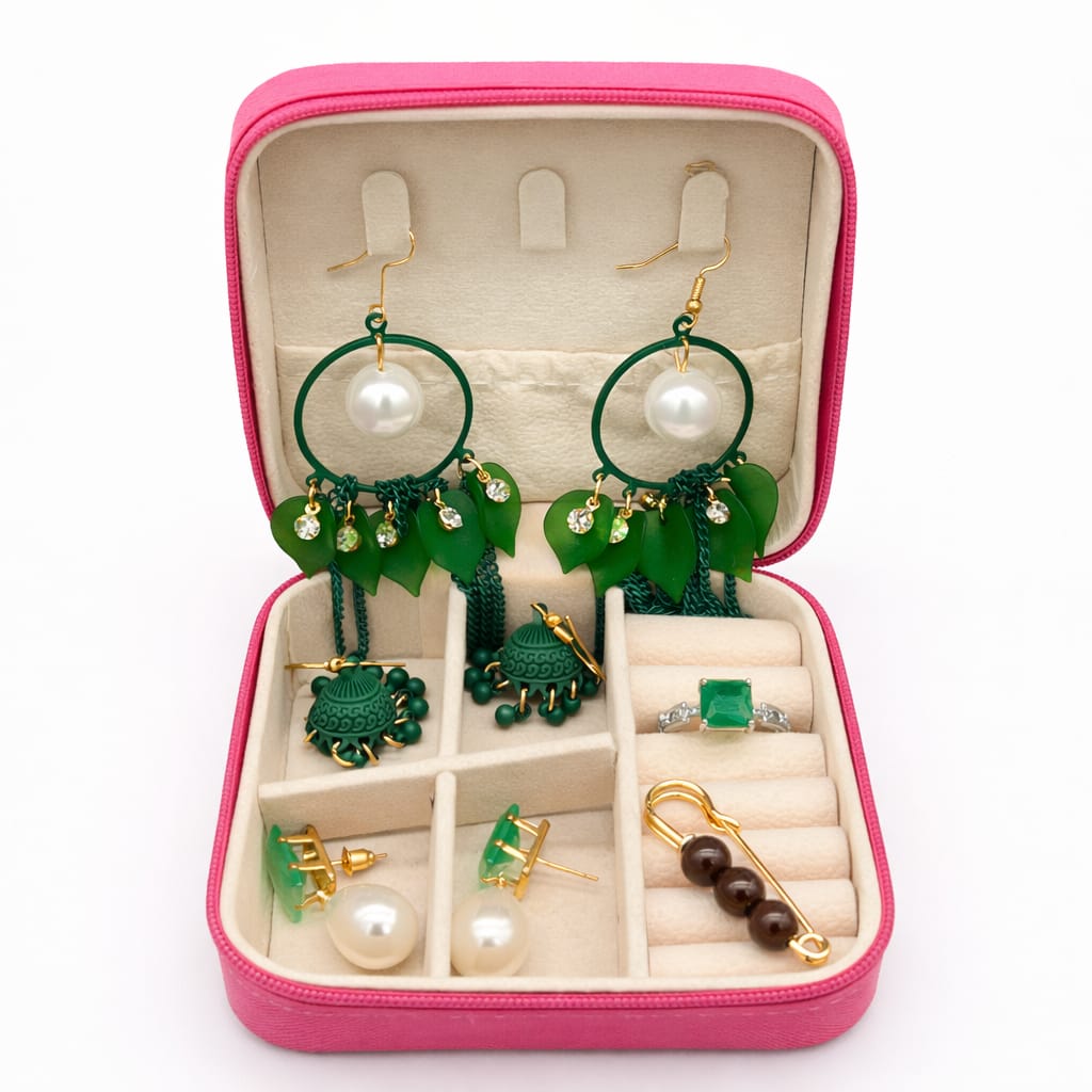 Green Pearl Jewelry Gift Set with Earrings & Ring – Premium Organizer Box