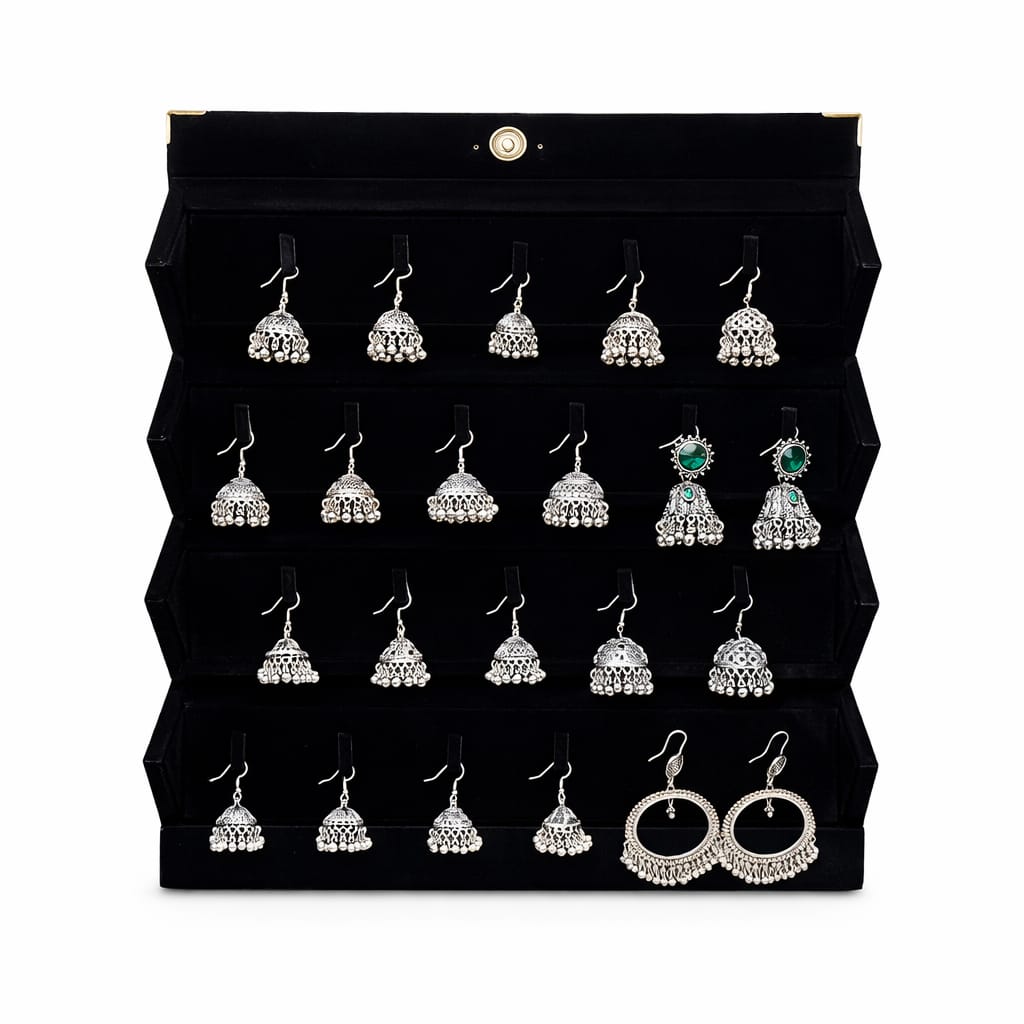 Oxidized Silver Jhumka Earrings Set – Heavy Traditional & Bridal Style Collection