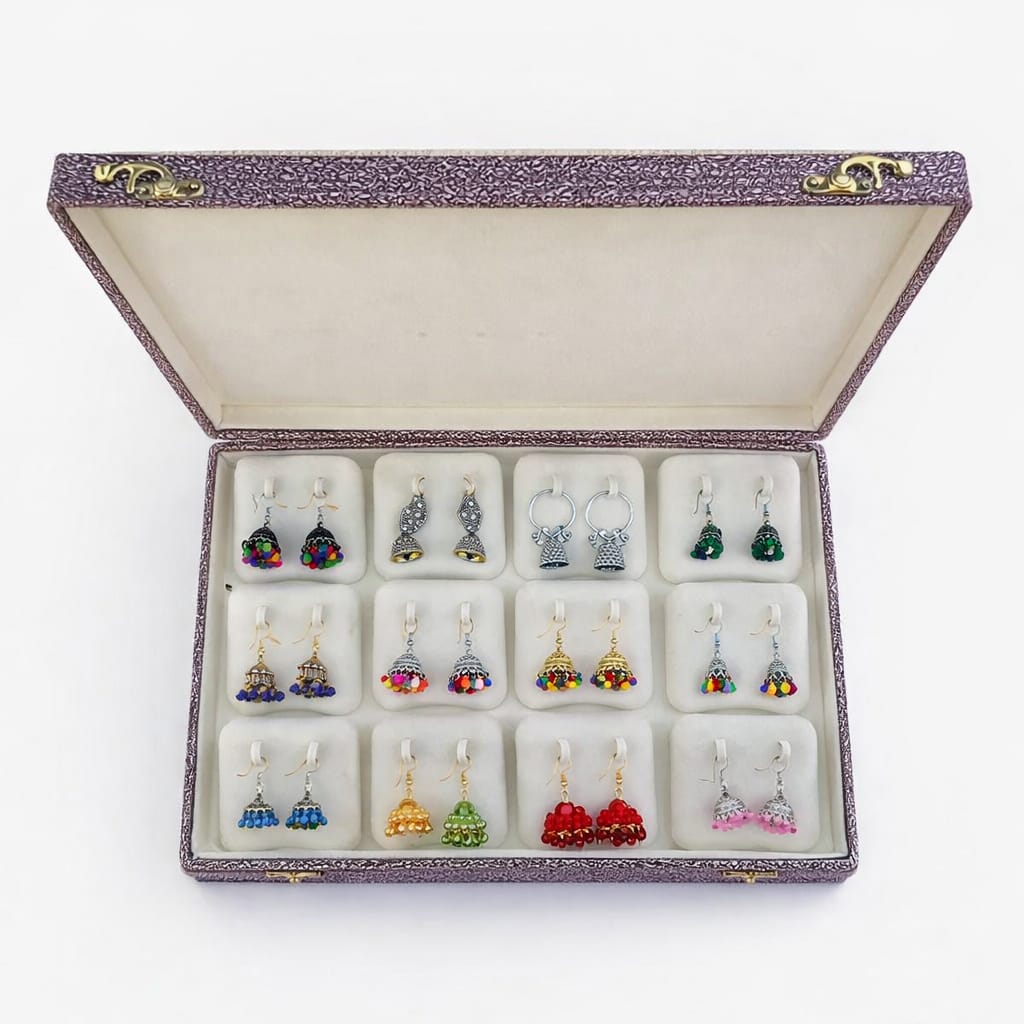Mini Colorful Jhumka Set – 12 Pairs Cute Traditional Earrings Gift Box