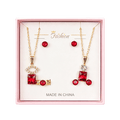 Red Gemstone Necklace and Earrings Set in Pink Box