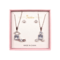 Silver Necklace and Earrings Set in Pink Box