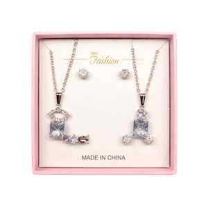 Silver Necklace and Earrings Set in Pink Box