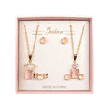 Peach Gemstone Necklace and Earrings Set in Pink Box