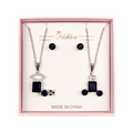 Blue Gemstone Necklace and Earrings Set in Pink Box