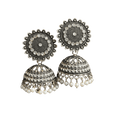 Oxidized Silver Jhumka Earrings with Crystals