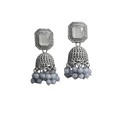 Silver Jhumka Earrings with Light Blue Beads