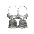 Silver Hoop and Jhumka Earrings Set