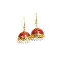 Red Enamel and Gold Jhumka Earrings