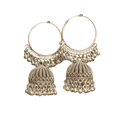 Oxidized Silver Hoop and Jhumka Earrings Set