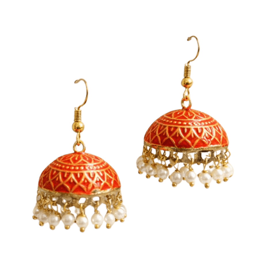 Red Enamel Jhumka Earrings